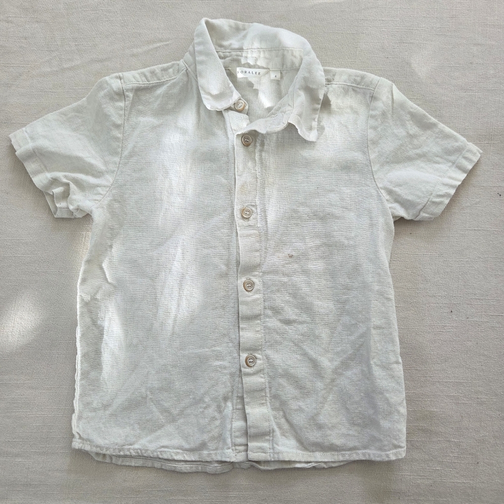 Noralee Linen Viscose Blend Classic Cream White Kids Shirt 3t